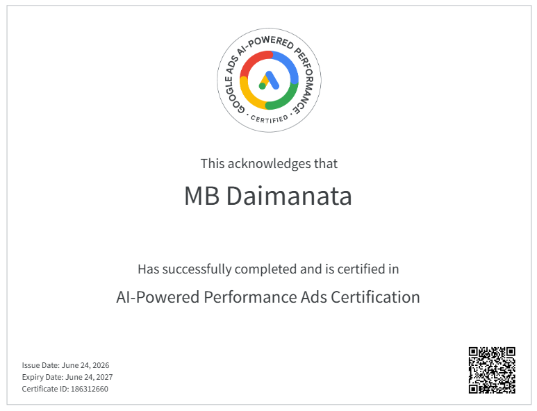 Dirbtinio intelekto reklamos efektyvumo sertifikatas — Google Ads