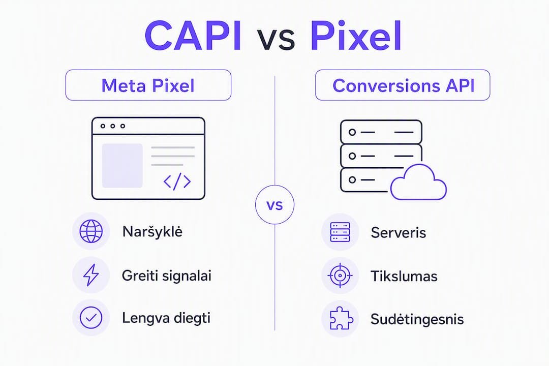 Infografikas: CAPI ir Pixel – kokie jų privalumai ir minusai?