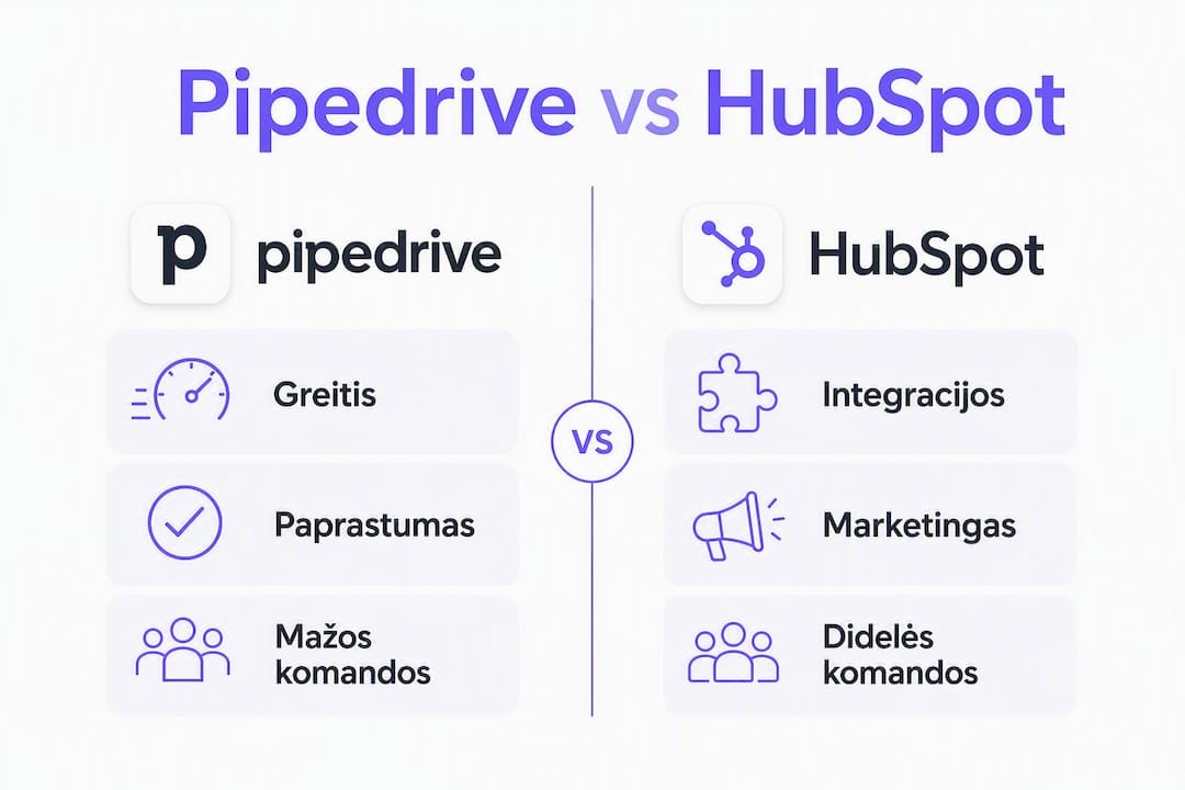 Pipedrive ir HubSpot CRM sistemų palyginimo infografikas
