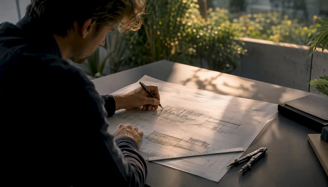 Architekto rankos kuria naujų šeimos namų projektą