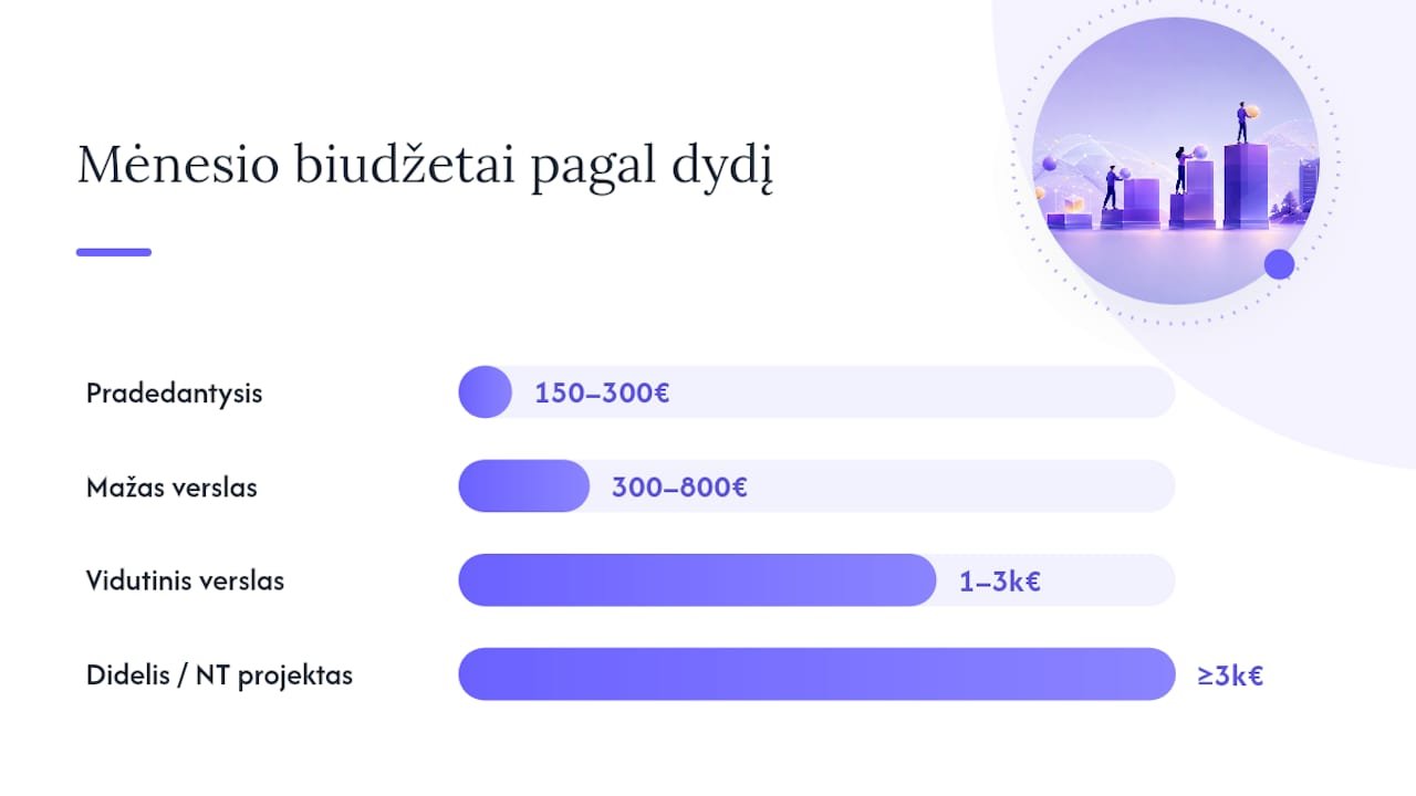 Mėnesinių išlaidų palyginimo lentelė pagal įmonės dydį