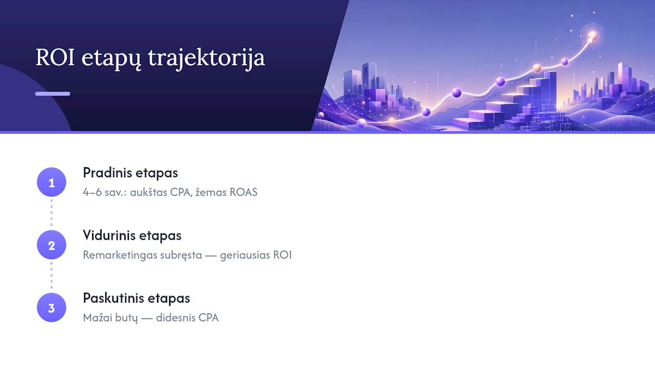 Ilgalaikės NT reklamos kampanijų ROI analizė ir interpretavimas — overview diagram
