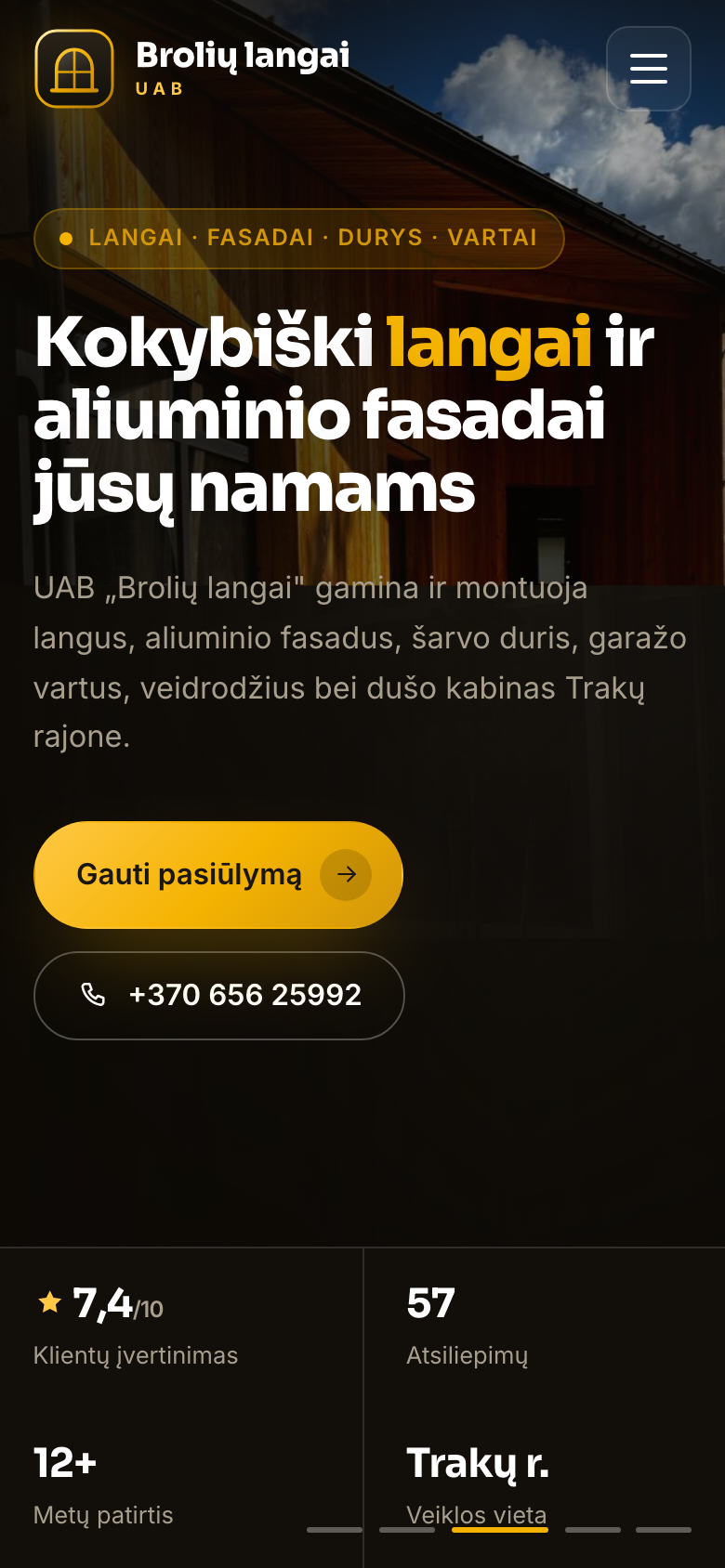 Brolių langai įmonės svetainė telefono ekrane