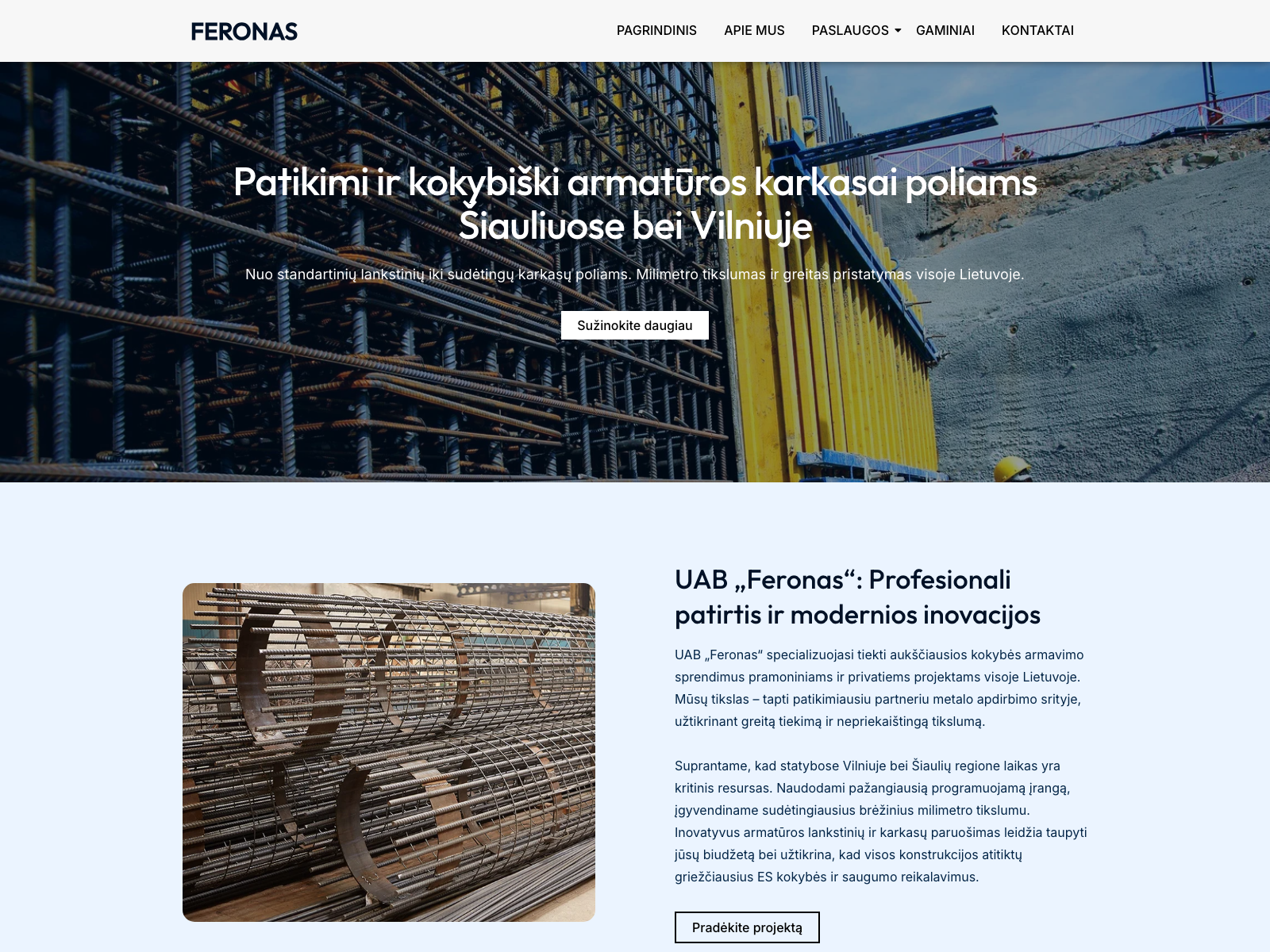 UAB Feronas armatūros karkasų ir metalo apdirbimo įmonės svetainė