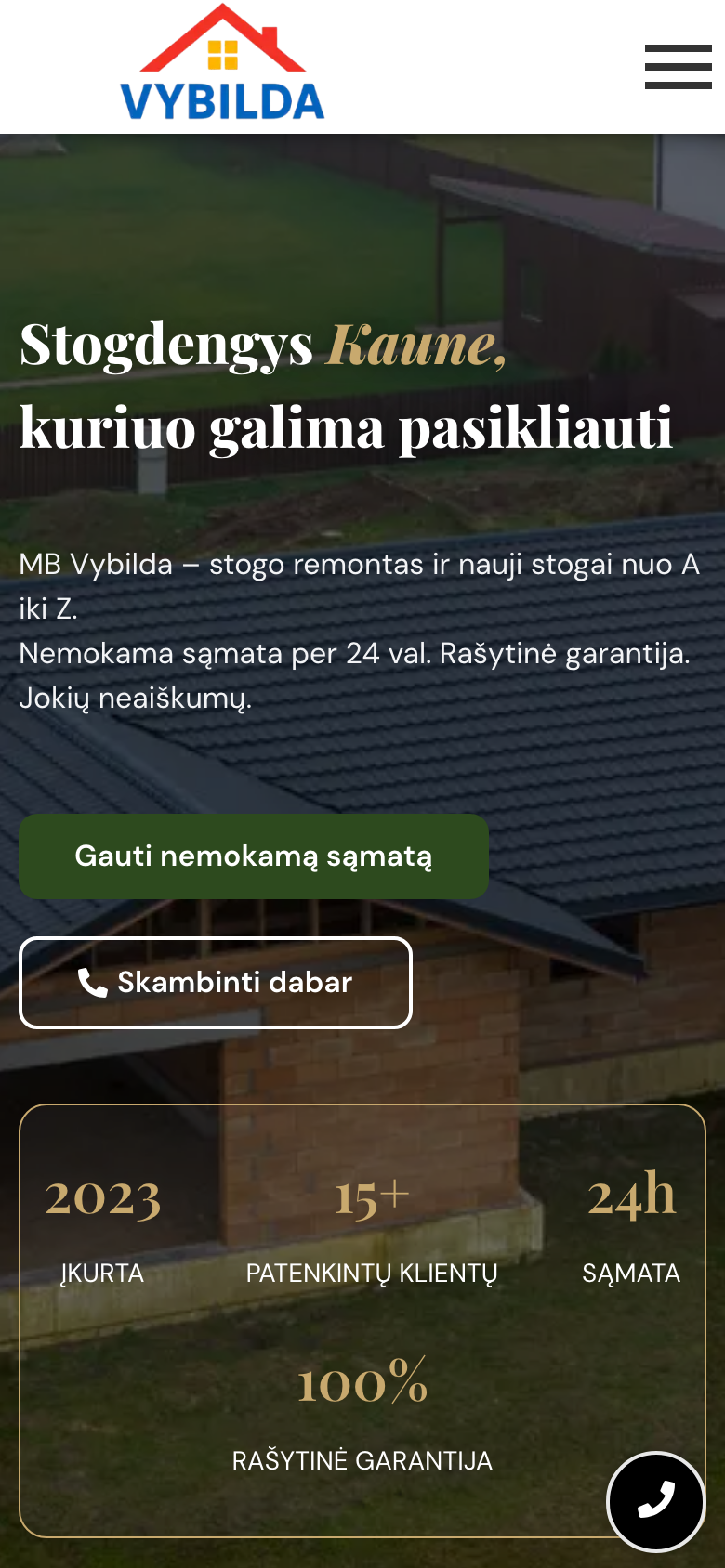 Vybilda stogdengių svetainė telefono ekrane